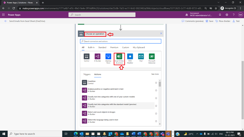 Update A row in an Excel Table Onedrive in Power Automate